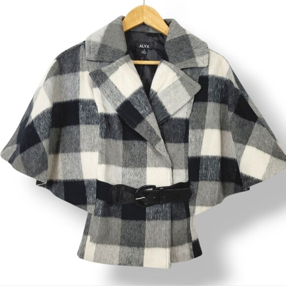 ALYX Wool Blend Buffalo Plaid Belted Capelet Cape Jacket in Black Size Small - Picture 13 of 13